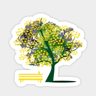 Spring Flowering Tree Park Bench Bird Sticker